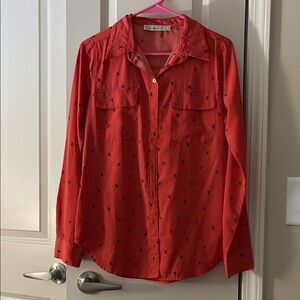 Abercrombie and Fitch Orange Red Bumble Bee Print Button-Up Shirt